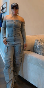 Baggy Denim Cargo Jumpsuit