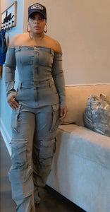 Baggy Denim Cargo Jumpsuit